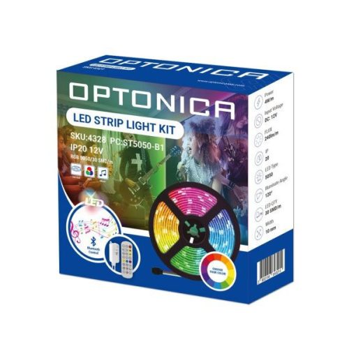 Optonica  Bluetooth zene  LED szalag  60Led/m  8W/m  12V 5050  RGB  5m SZETT 4329