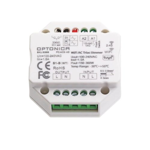 Optonica LED Triac RF és WiFi vezérlő 100-240VAC 1.5A 1 csatornás 6388